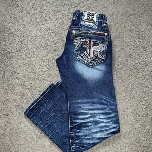 Rock Revival Jeans Mens 30x29 Ethan Slim Straight Thick Stitch Flap Pockets